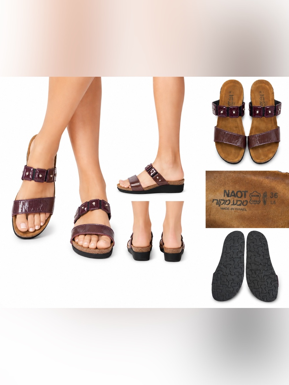 Naot Women’s Burgundy Patent Leather Comfort Sandals 36 US 5.5 Made in Israel